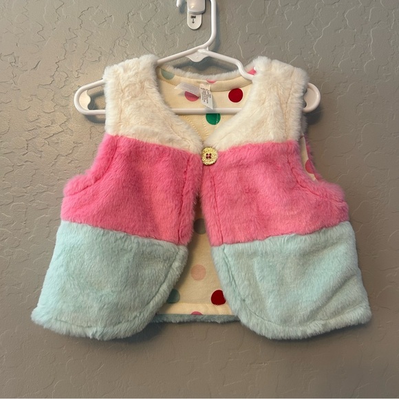 Matilda Jane gumdrop lane striped faux fur and polka dot reversible vest size 4 - Picture 2 of 14